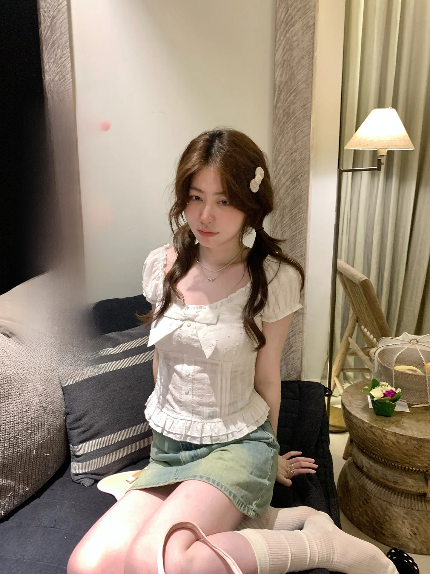 PtonUmi Spring Love Story Square Collar Knot Short Sleeve T-Shirt Women's Slimming Beautiful Top Sweet Style Bubble...
PtonUmi Spring Love Story Square Collar Knot Short Sleeve T-Shirt Women's Slimming Beautiful Top Sweet Style Bubble...