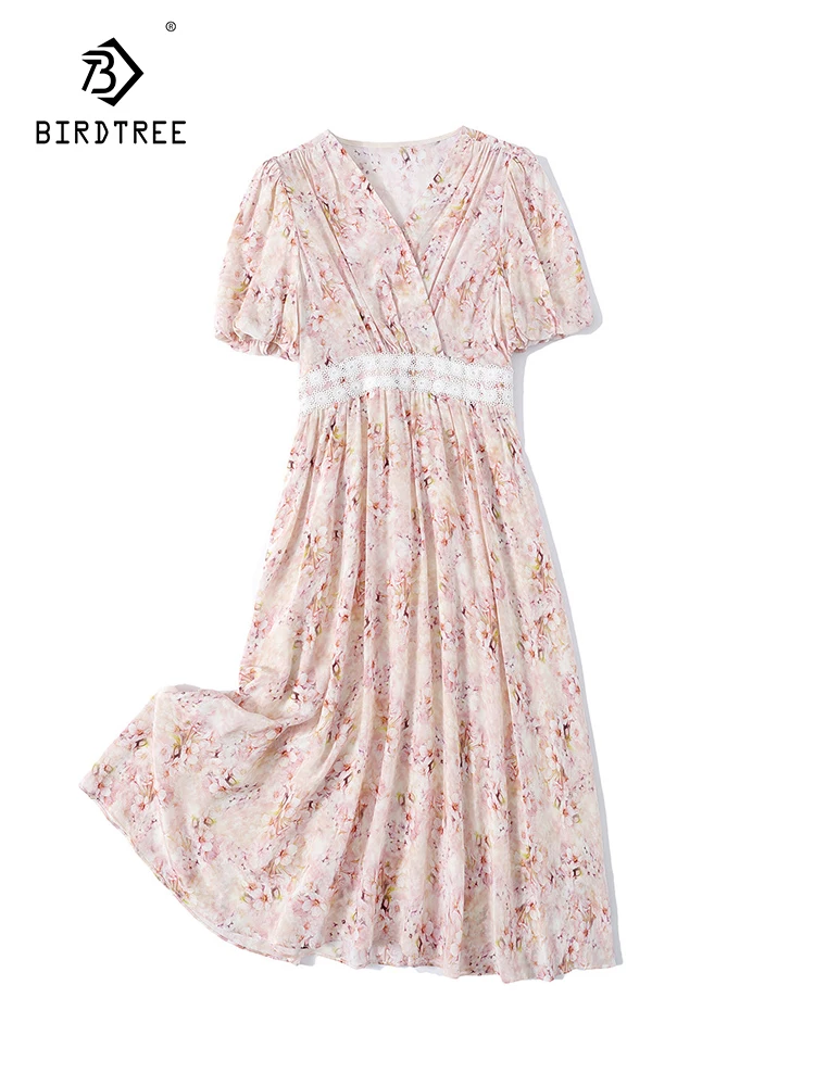 BirdTree, 100%Real Silk Elegant Dresses, Women V Neck Short Sleeve Printed, French Vacation Lace Dress, 2024 Summer New D44721QC
BirdTree, 100%Real Silk Elegant Dresses, Women V Neck Short Sleeve Printed, French Vacation Lace Dress, 2024 Summer New D44721QC
