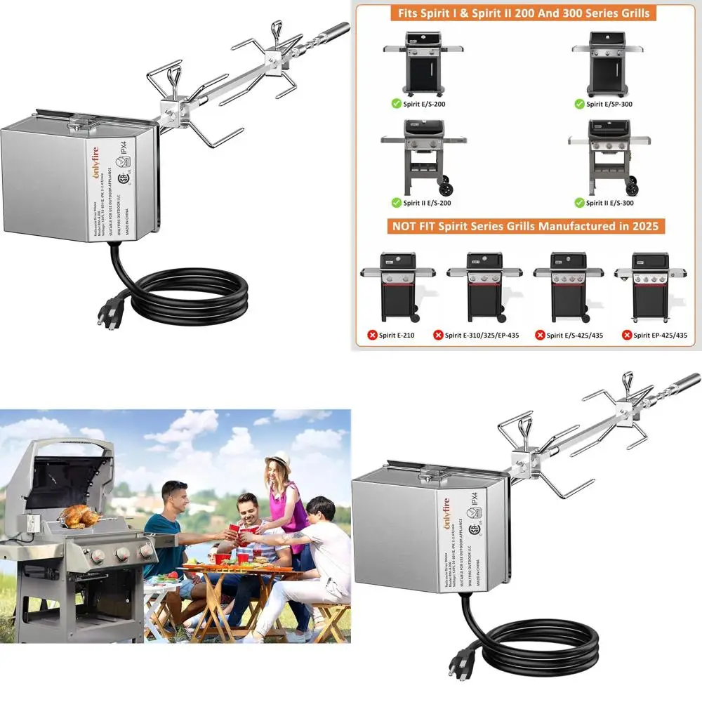 Stainless Steel Weber 7659 Rotisserie Kit for Spirit & Spirit II 200/300 Series Grills (Not Compatible with 2025 Models)
Stainless Steel Weber 7659 Rotisserie Kit for Spirit & Spirit II 200/300 Series Grills (Not Compatible with 2025 Models)