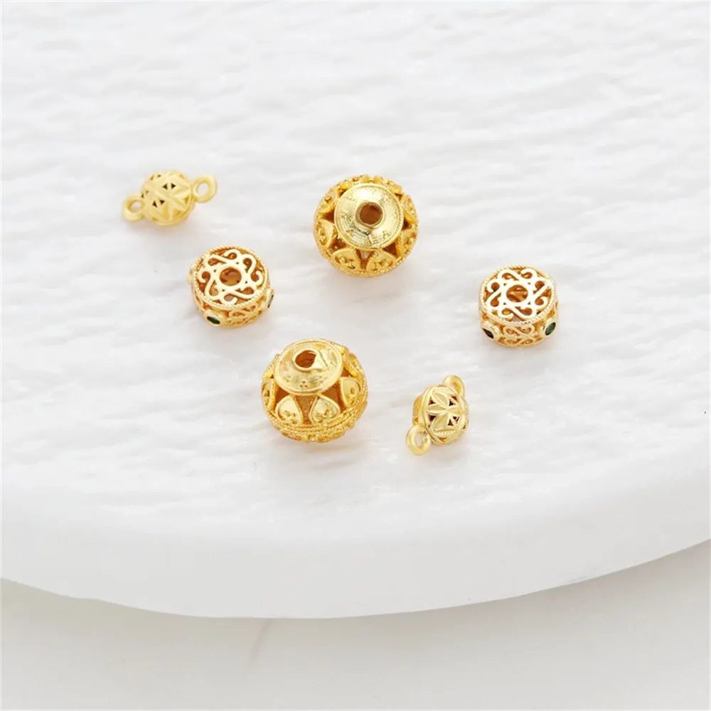 18K Gold Color Hollow Double Hanging Inlaid Zircon Flat Bead Love Ball Loose Bead Diy Partition Bracelet Necklace Accessories
18K Gold Color Hollow Double Hanging Inlaid Zircon Flat Bead Love Ball Loose Bead Diy Partition Bracelet Necklace Accessories
