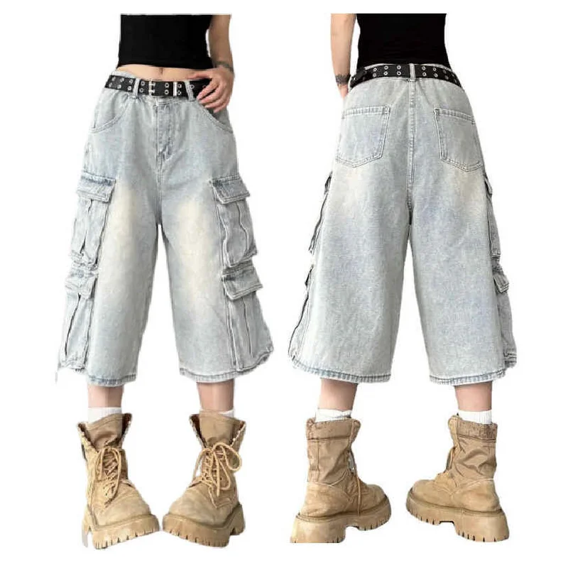 American Styles Washed Ceans For Women Summer High Waisted Multi Pocket Loose Calf-Length Cowboy Shorts
American Styles Washed Ceans For Women Summer High Waisted Multi Pocket Loose Calf-Length Cowboy Shorts