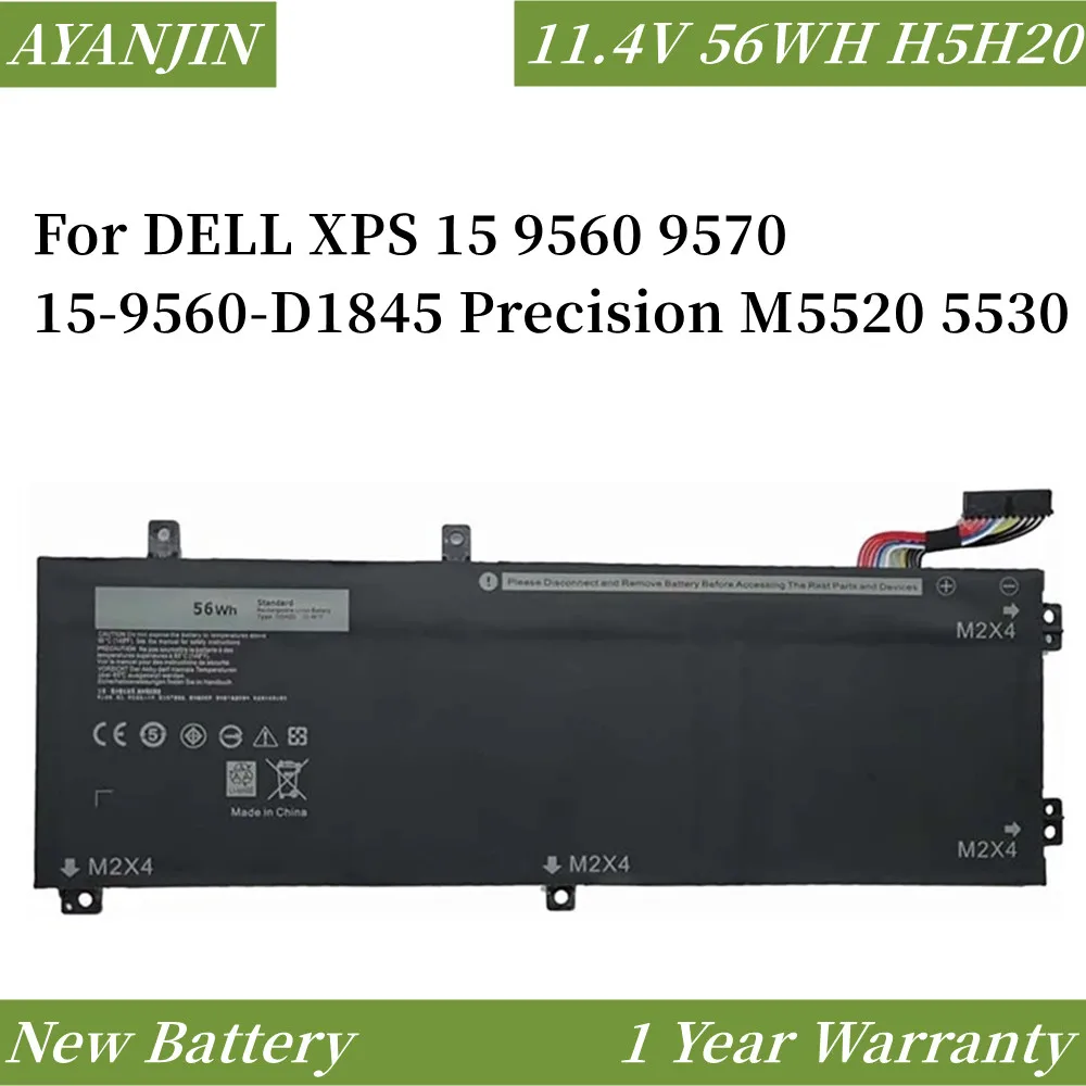 11.4V 56WH/4912mAh H5H20 Laptop Battery For DELL XPS 15 9570 9560 7590 For DELL Precision 5520 5530 Series
11.4V 56WH/4912mAh H5H20 Laptop Battery For DELL XPS 15 9570 9560 7590 For DELL Precision 5520 5530 Series