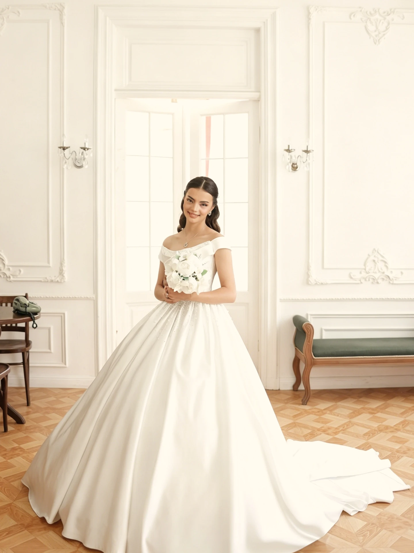 Customized Elegant Ball Gown Wedding Dress Off Shoulder Satin Pearl Beaded Corset Bridal Gown Voluminous Skirt Vestidos De Novia
Customized Elegant Ball Gown Wedding Dress Off Shoulder Satin Pearl Beaded Corset Bridal Gown Voluminous Skirt Vestidos De Novia