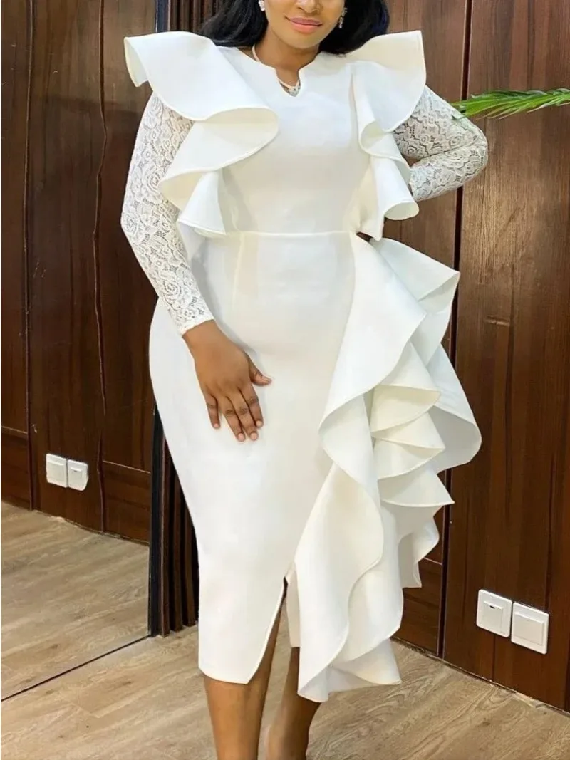 Elegant White Party Dress V Neck Lace Long Sleeve Ruffles High Waist Bodycon Women's Birthday Evening Dresses for Ladies New
Elegant White Party Dress V Neck Lace Long Sleeve Ruffles High Waist Bodycon Women's Birthday Evening Dresses for Ladies New
