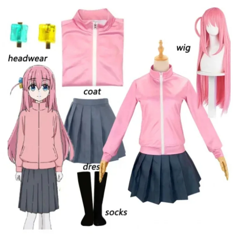 Anime Bocchi The Rock Cosplay Costume Gotou Hitori Dress Pink Wig Uniform Jacket Skirt Girls Jk Halloween Ox,3;b'2.
Anime Bocchi The Rock Cosplay Costume Gotou Hitori Dress Pink Wig Uniform Jacket Skirt Girls Jk Halloween Ox,3;b'2.