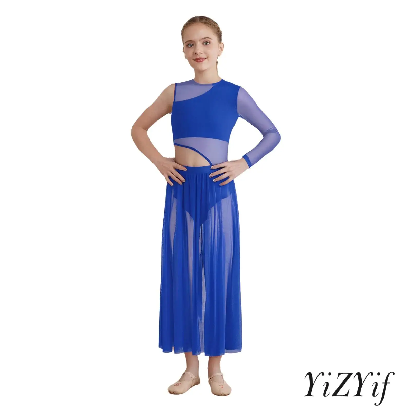 Kids Girls Modern Lyrical Ballet Dance Costume Round Neck Cutout Patchwork Sides Split Sheer Mesh Dress Gymnastics Dancewear
Kids Girls Modern Lyrical Ballet Dance Costume Round Neck Cutout Patchwork Sides Split Sheer Mesh Dress Gymnastics Dancewear