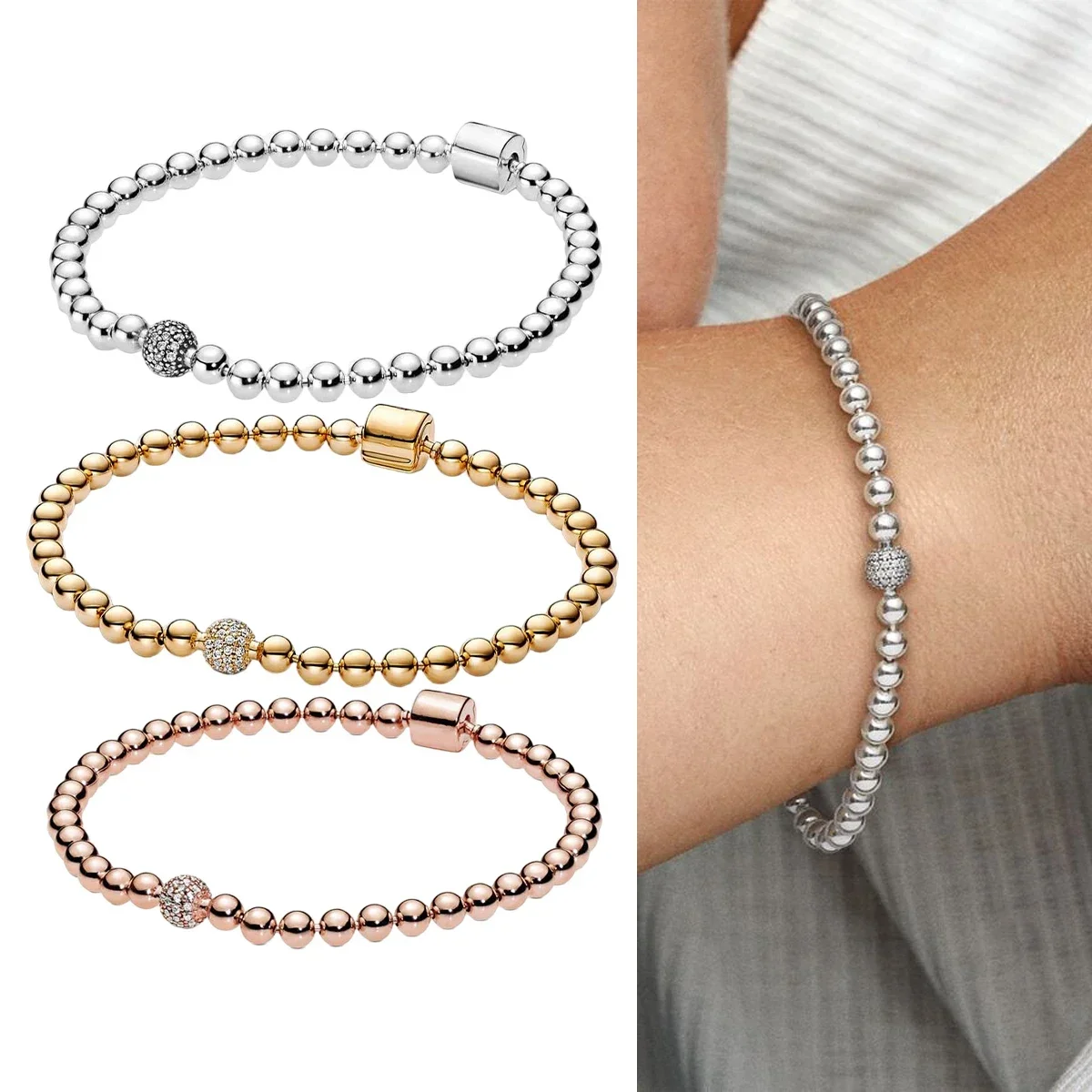 Classic S925 Silver Signature Series Beads & Pavé Bracelet with Original Logo Elegant and Fashionable Women's Bracelet
Classic S925 Silver Signature Series Beads & Pavé Bracelet with Original Logo Elegant and Fashionable Women's Bracelet