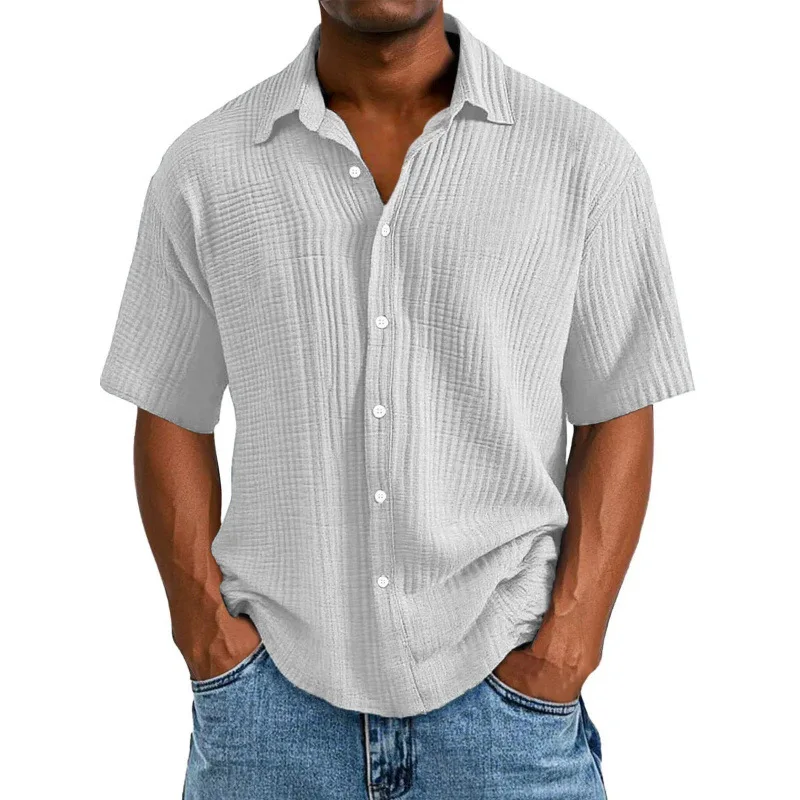 Solid Color Summer Men's Short Sleeve Lapel Shirt Double Wrinkle Casual Shirt Top
Solid Color Summer Men's Short Sleeve Lapel Shirt Double Wrinkle Casual Shirt Top