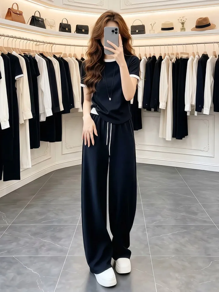 Fashionable Casual Blue T-Shirt And Wide Leg Pants Women's Set Summer New Style Simple Design Breathable Lightweight Clothing
Fashionable Casual Blue T-Shirt And Wide Leg Pants Women's Set Summer New Style Simple Design Breathable Lightweight Clothing