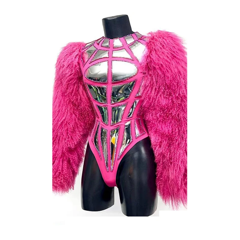 Bar Nightclub Performance Pink Large Fur Shiny Leather, Fashionable Slimming Singer Costume
Bar Nightclub Performance Pink Large Fur Shiny Leather, Fashionable Slimming Singer Costume