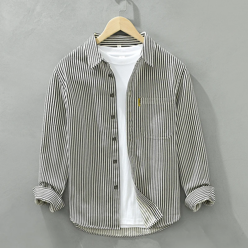 Casual striped Shirts for Men Autumn New Cotton Turn-down Collar Outdoors Men's Clothing
Casual striped Shirts for Men Autumn New Cotton Turn-down Collar Outdoors Men's Clothing