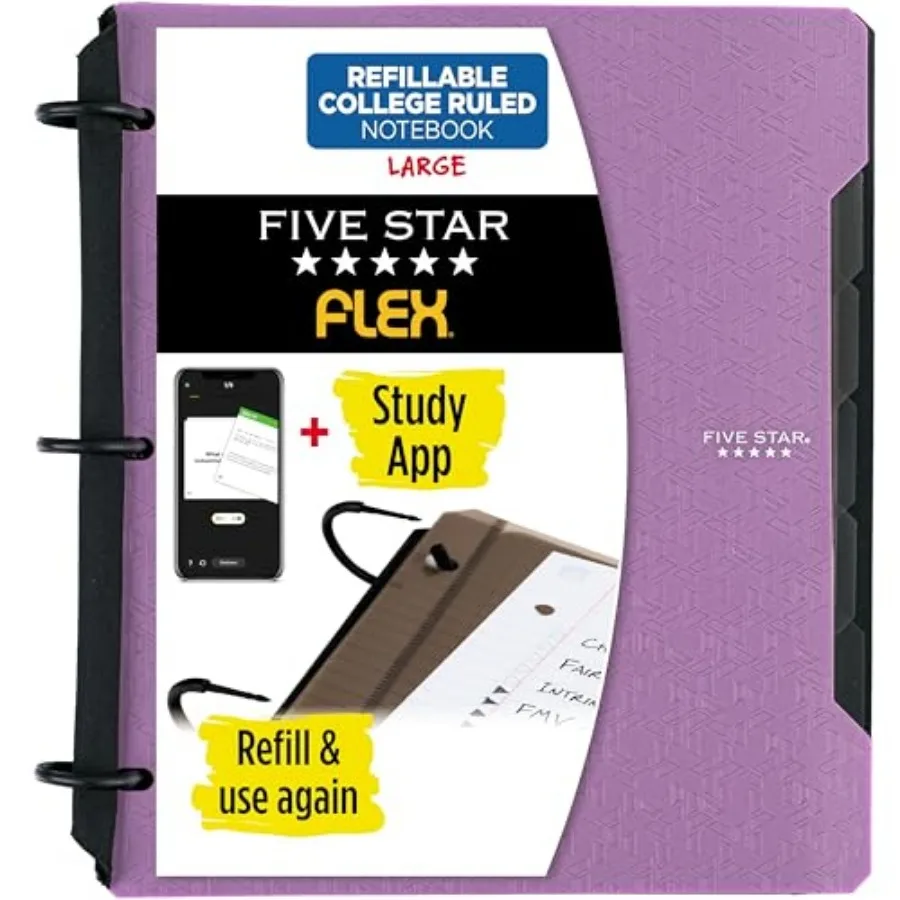 Flex Refillable Notebook + Study App, College Ruled Paper and 1 Inch TechLock Ring Binder with Pockets, Tabs and Dividers, 200
Flex Refillable Notebook + Study App, College Ruled Paper and 1 Inch TechLock Ring Binder with Pockets, Tabs and Dividers, 200