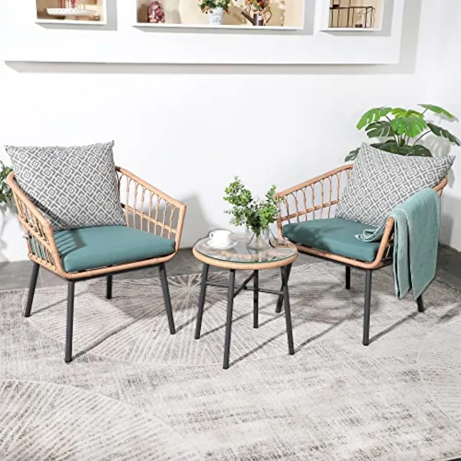 Outdoor bistro set for garden, balcony, backyard, poolside: 3-piece wicker conversation set with tempered glass coffee table, g
Outdoor bistro set for garden, balcony, backyard, poolside: 3-piece wicker conversation set with tempered glass coffee table, g