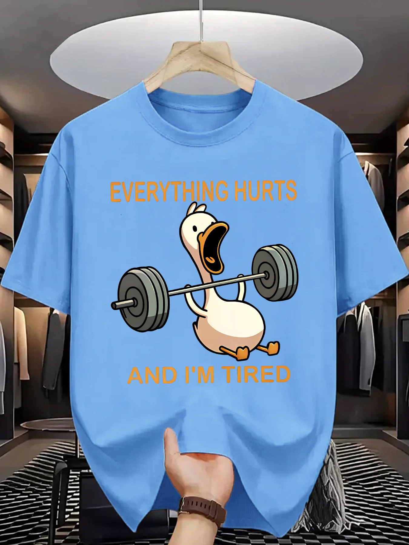 Летняя повседневная футболка с круглым вырезом и забавным тяжелой атлетики с рисунком утки, полиэфирная трикотажная ткань
Летняя повседневная футболка с круглым вырезом и забавным тяжелой атлетики с рисунком утки, полиэфирная трикотажная ткань