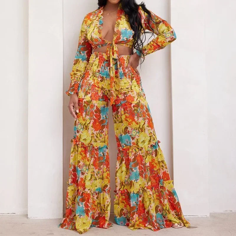 GUWU Ptinted Women's Set Tie Up Long Sleeve Shirt and Ball Gown Flare Pants Street Summer Two 2 Piece Set Outfit Tracksuit
GUWU Ptinted Women's Set Tie Up Long Sleeve Shirt and Ball Gown Flare Pants Street Summer Two 2 Piece Set Outfit Tracksuit