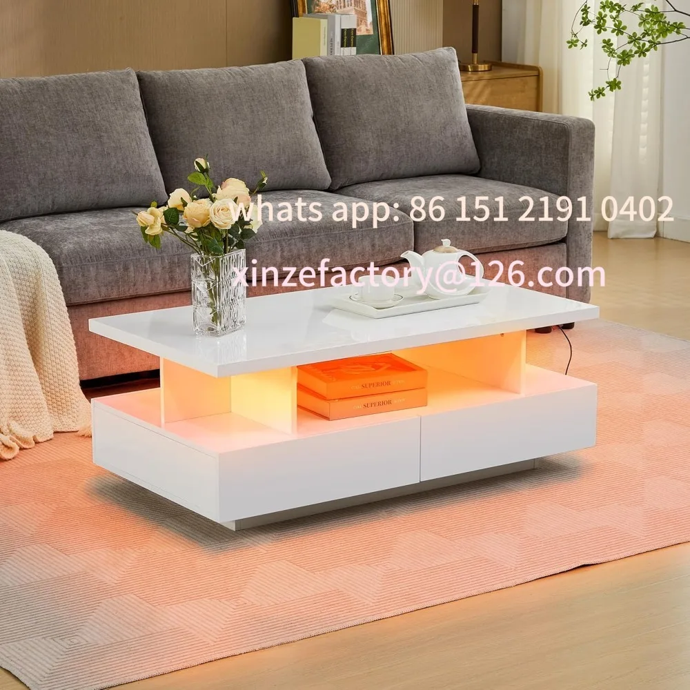 Customizable LED Coffee Table, Modern High Glossy Coffee Table with 4 Drawers and Open Display Shelf Wood Rectangle Center Table
Customizable LED Coffee Table, Modern High Glossy Coffee Table with 4 Drawers and Open Display Shelf Wood Rectangle Center Table