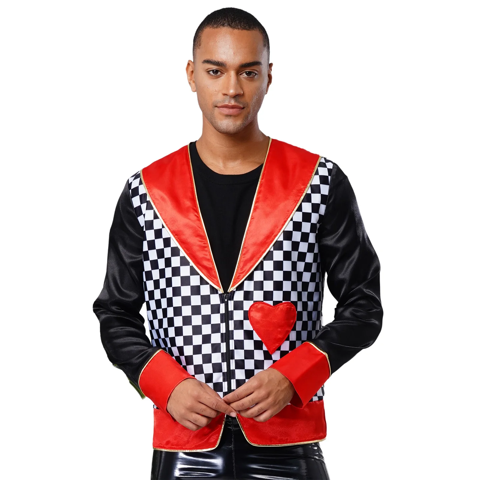 Mens Halloween King Cosplay Costumes Man Plaid Gloss Gold Trim Deep V-Neck Long Sleeve Coat Outwear for Fancy Dress Themed Party 
Mens Halloween King Cosplay Costumes Man Plaid Gloss Gold Trim Deep V-Neck Long Sleeve Coat Outwear for Fancy Dress Themed Party