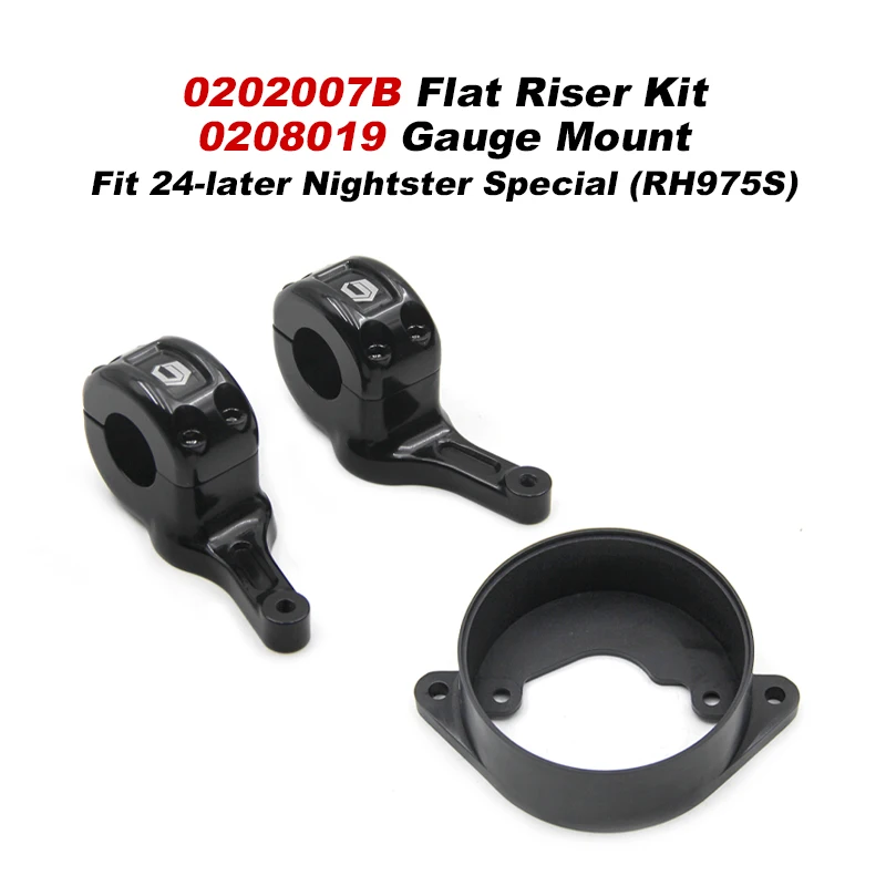 1" Super Flat Handlebar Riser Kit with Gauge Mounts, Fit 2022+ Cruiser Models
1" Super Flat Handlebar Riser Kit with Gauge Mounts, Fit 2022+ Cruiser Models