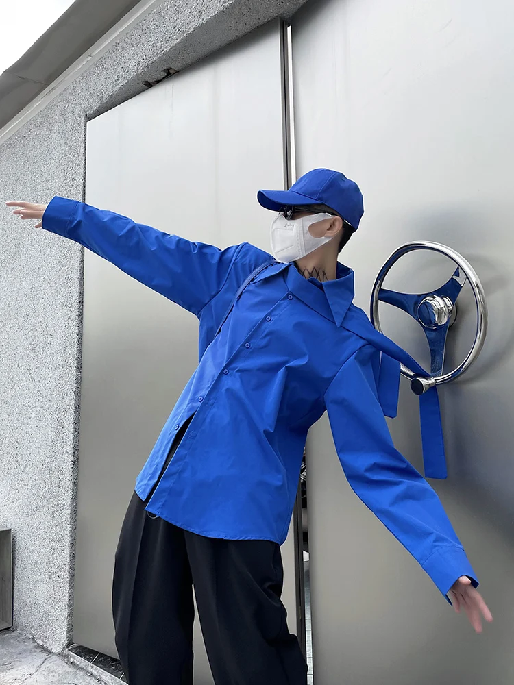 Мужская модная свободная рубашка с длинным рукавом и декоративной завязкой, цвет Klein Blue, молодежный тренд, весенний сезон, квадратный воротник, однотонная.
Мужская модная свободная рубашка с длинным рукавом и декоративной завязкой, цвет Klein Blue, молодежный тренд, весенний сезон, квадратный воротник, однотонная.