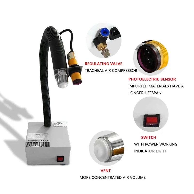 SL-080BF Benchtop Ion Wind Snake Auto Infrared Sensor Anti-Static Dust Removal Universal Ionizing Air Gun ESD Tool
SL-080BF Benchtop Ion Wind Snake Auto Infrared Sensor Anti-Static Dust Removal Universal Ionizing Air Gun ESD Tool