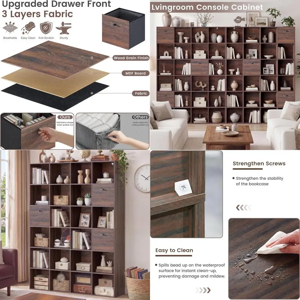 2-Pack 24 Cube Storage Rack, Walnut Wood Bookshel with 3 abric Ders, reestanding Bookcase Set or ry Oice, 6-Tier Display Shel Bu
2-Pack 24 Cube Storage Rack, Walnut Wood Bookshel with 3 abric Ders, reestanding Bookcase Set or ry Oice, 6-Tier Display Shel Bu