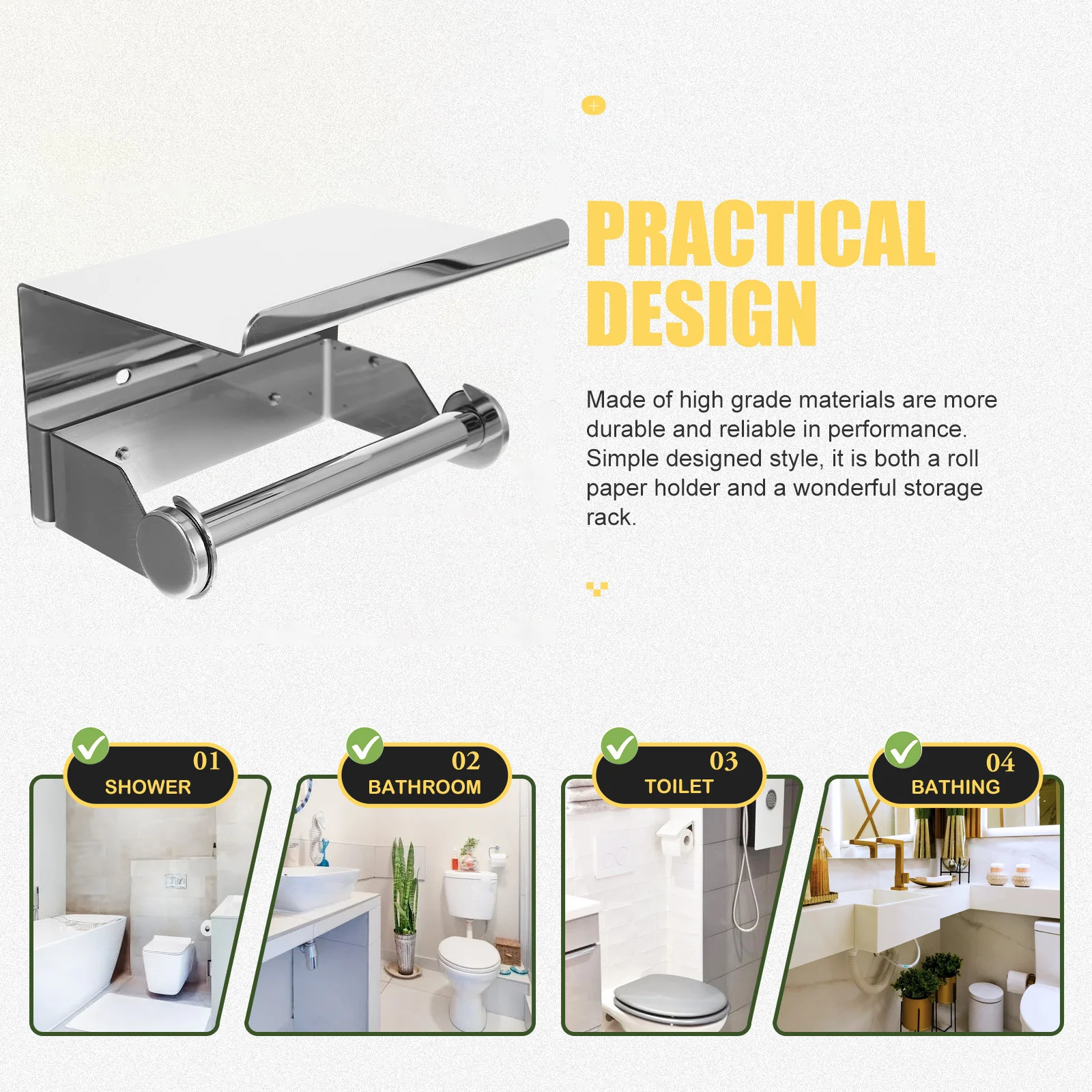 Stainless Steel Toilet Paper Roll Holder with Shelf Wall Mounted Bathroom Storage Rack Organizer Anti Rust Toilet Paper Holder
Stainless Steel Toilet Paper Roll Holder with Shelf Wall Mounted Bathroom Storage Rack Organizer Anti Rust Toilet Paper Holder