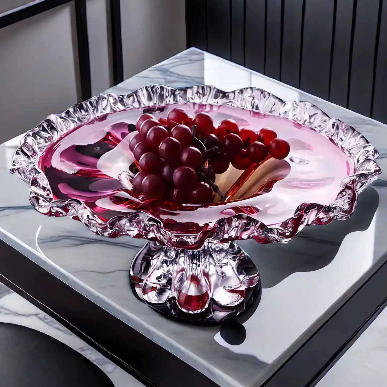 Home high-end light luxury creative glazed fruit plate modern large crystal glass high-end tall fruit plate model room
Home high-end light luxury creative glazed fruit plate modern large crystal glass high-end tall fruit plate model room