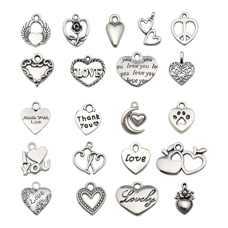 120pcs/lot Multi Style Heart Alloy Charms Antique Silver Findings Handmade Earrings Bracelets Necklaces DIY Jewelry Accessori
120pcs/lot Multi Style Heart Alloy Charms Antique Silver Findings Handmade Earrings Bracelets Necklaces DIY Jewelry Accessori