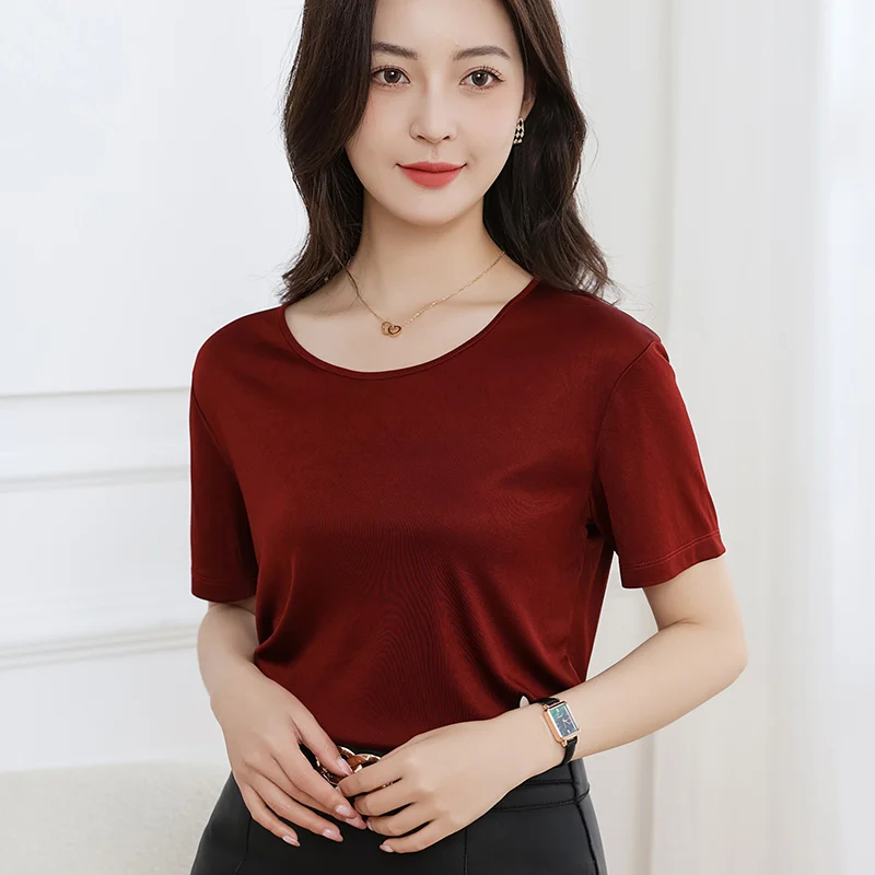 Summer New Style Triacetate Satin U-Neck Short-Sleeve T-Shirt For Women Loose Breathable Versatile And Stylish Top
Summer New Style Triacetate Satin U-Neck Short-Sleeve T-Shirt For Women Loose Breathable Versatile And Stylish Top