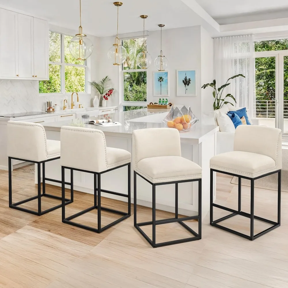 26" Bar Stools Set of 3, Modern Counter Height Bar Stools Chenille Material with Soft Backrest, 5.5" H Thickened Cushion Bar Ch
26" Bar Stools Set of 3, Modern Counter Height Bar Stools Chenille Material with Soft Backrest, 5.5" H Thickened Cushion Bar Ch