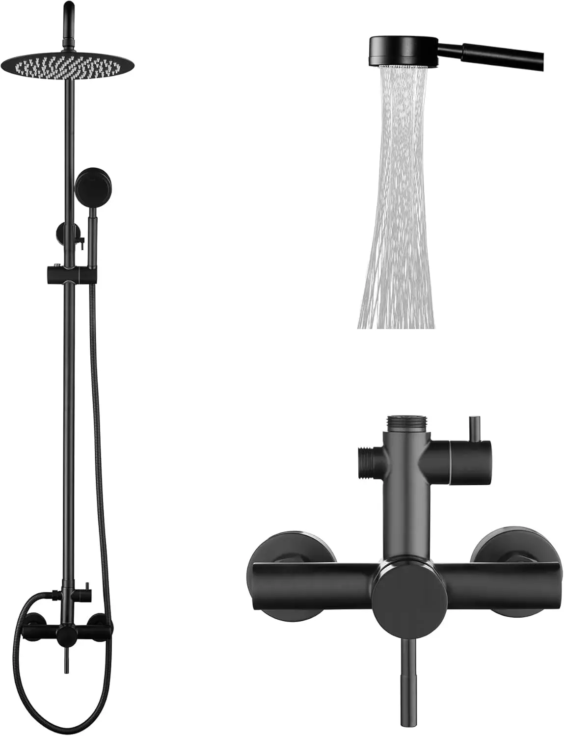 Complete Matte Black Shower System with High-Pressure Rainfall and Handheld Spray, Stainless Steel Outdoor Kit
Complete Matte Black Shower System with High-Pressure Rainfall and Handheld Spray, Stainless Steel Outdoor Kit