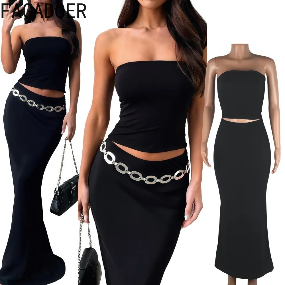 FAGADOER Spring Summer New Fashion Backless Two Piece Outfits Woman Sleeveless Solid Color Crop Top + Long Skirt Suit Streetwear
FAGADOER Spring Summer New Fashion Backless Two Piece Outfits Woman Sleeveless Solid Color Crop Top + Long Skirt Suit Streetwear