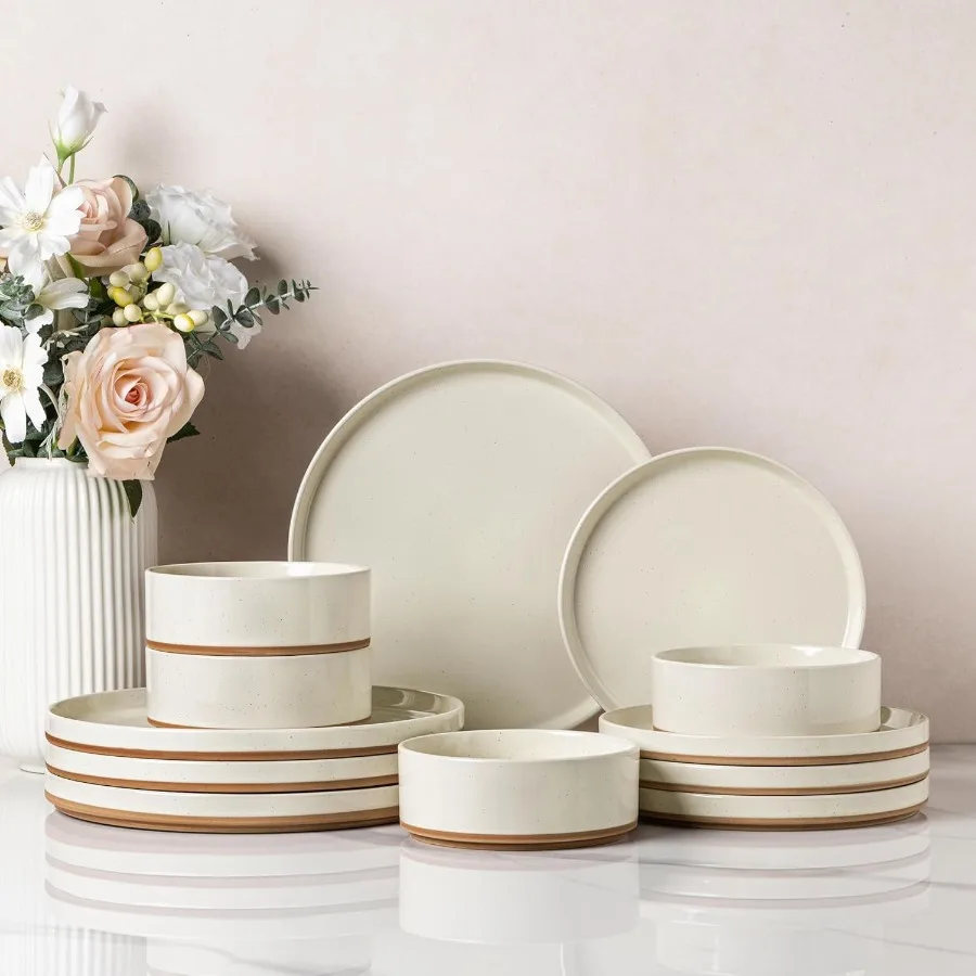 Ceramic Dinnerware Set for 4 Speckled Stoneware Plates and Bowls with unglazed terracotta Scratch Resistant Dishwasher and Micr
Ceramic Dinnerware Set for 4 Speckled Stoneware Plates and Bowls with unglazed terracotta Scratch Resistant Dishwasher and Micr