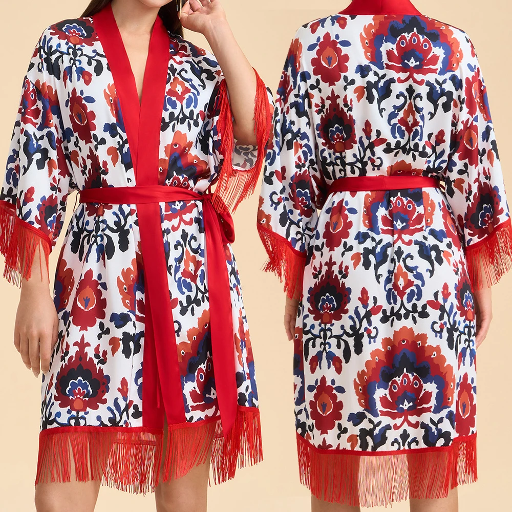 Sexy Flower Print Tassel Women's Robe Kimono Bathrobe Gown 2026 New Sleepwear Nightgown Loose Satin Nightwear Beach Bikini Cover
Sexy Flower Print Tassel Women's Robe Kimono Bathrobe Gown 2026 New Sleepwear Nightgown Loose Satin Nightwear Beach Bikini Cover