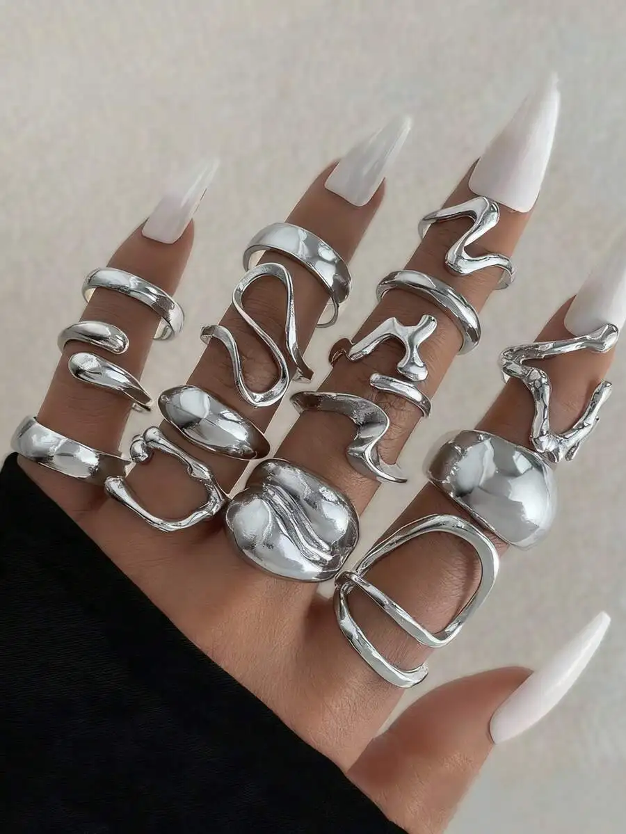 15pcs Fashion Exaggerated Smooth Alloy Asymmetrical Geometric Knuckle Rings Set Lava Line Open Rings Adult Gift
15pcs Fashion Exaggerated Smooth Alloy Asymmetrical Geometric Knuckle Rings Set Lava Line Open Rings Adult Gift