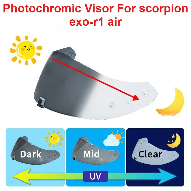 Photochromic Visor for Scorpion Exo 1400 Carbon R1 EXO 520 391 KDF-16-1 Motorcycle Helmet Uv Protection Lens viceras para casco
Photochromic Visor for Scorpion Exo 1400 Carbon R1 EXO 520 391 KDF-16-1 Motorcycle Helmet Uv Protection Lens viceras para casco