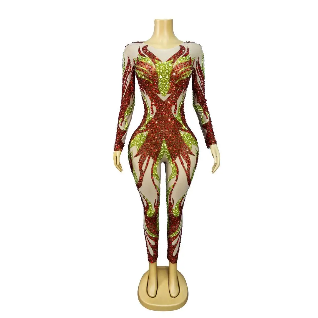 Chiyan Luxury Flame Shaped Red Green Crystal Rhinestone Spliced Mesh Footed Catsuit Crew Neck Singer Competition Outfit
Chiyan Luxury Flame Shaped Red Green Crystal Rhinestone Spliced Mesh Footed Catsuit Crew Neck Singer Competition Outfit