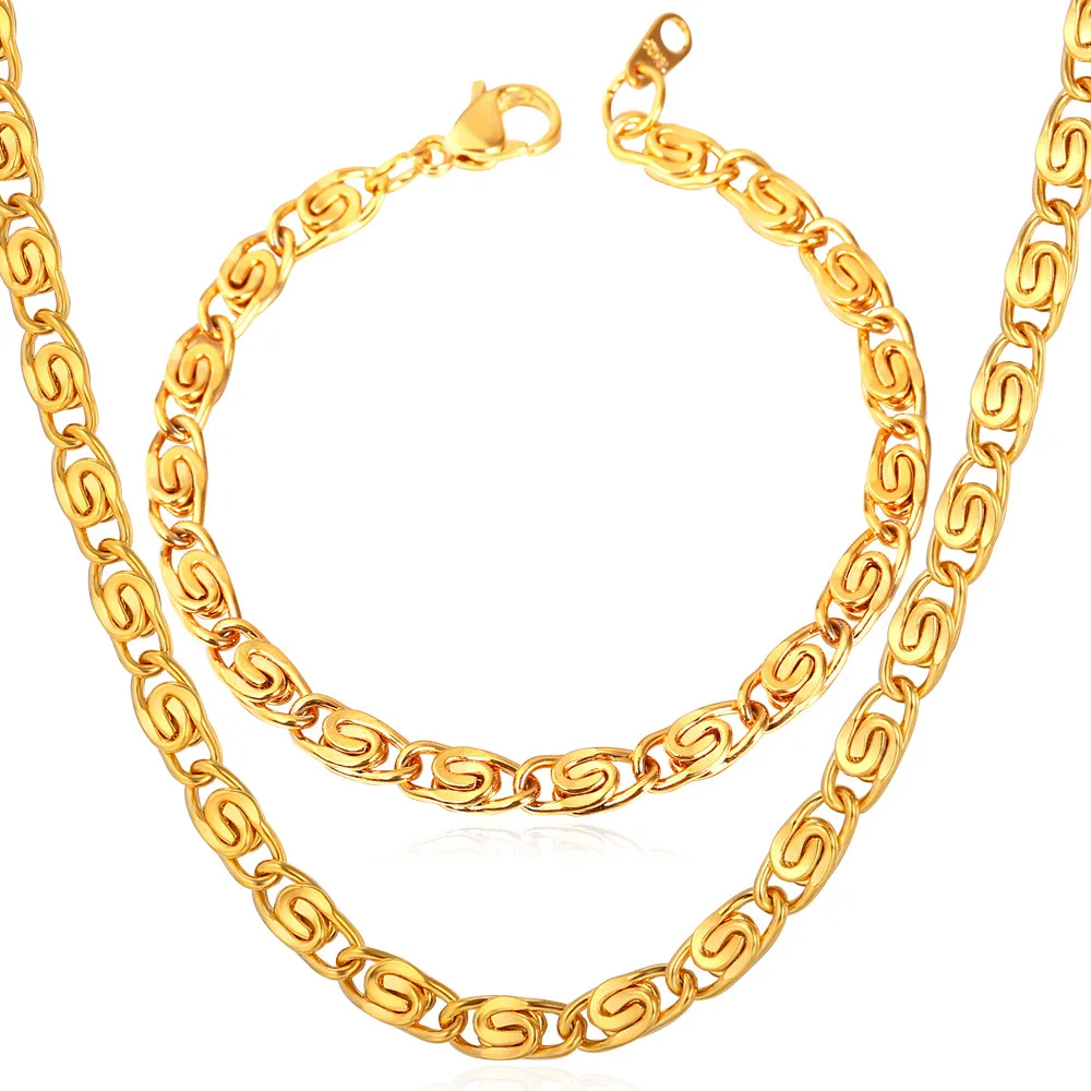 U7 Gold Color Chain Bracelet Necklace Set Trendy Snail Link Chain Jewelry Set For Men S435
U7 Gold Color Chain Bracelet Necklace Set Trendy Snail Link Chain Jewelry Set For Men S435