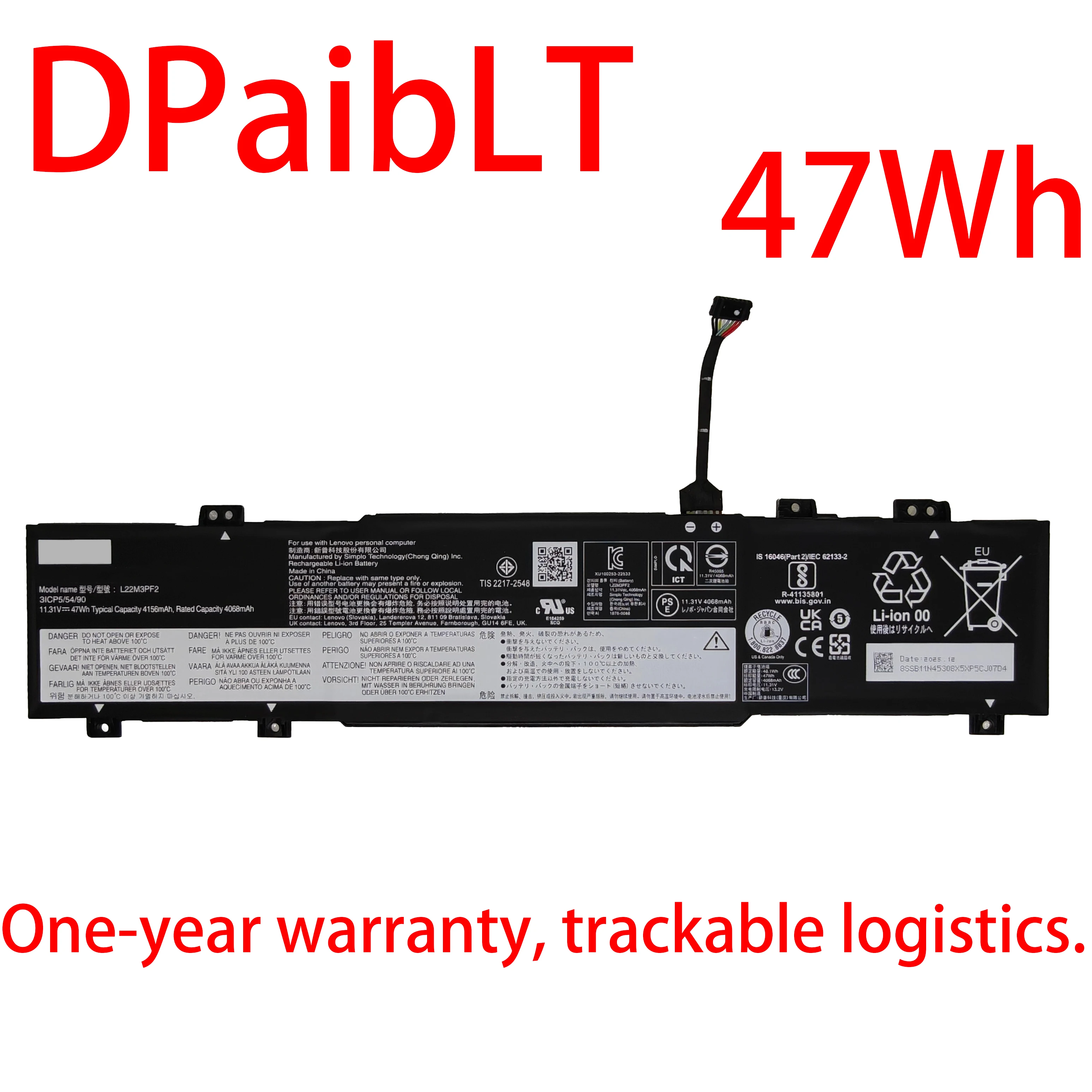DPaibLT NEW 47Wh 15.36V 3564mAh L22M3PF2 LAPTOP BATTERY For Lenovo IdeaPad Slim 3 16" 2023 For Lenovo V14 V15 G4 AMN Series
DPaibLT NEW 47Wh 15.36V 3564mAh L22M3PF2 LAPTOP BATTERY For Lenovo IdeaPad Slim 3 16" 2023 For Lenovo V14 V15 G4 AMN Series