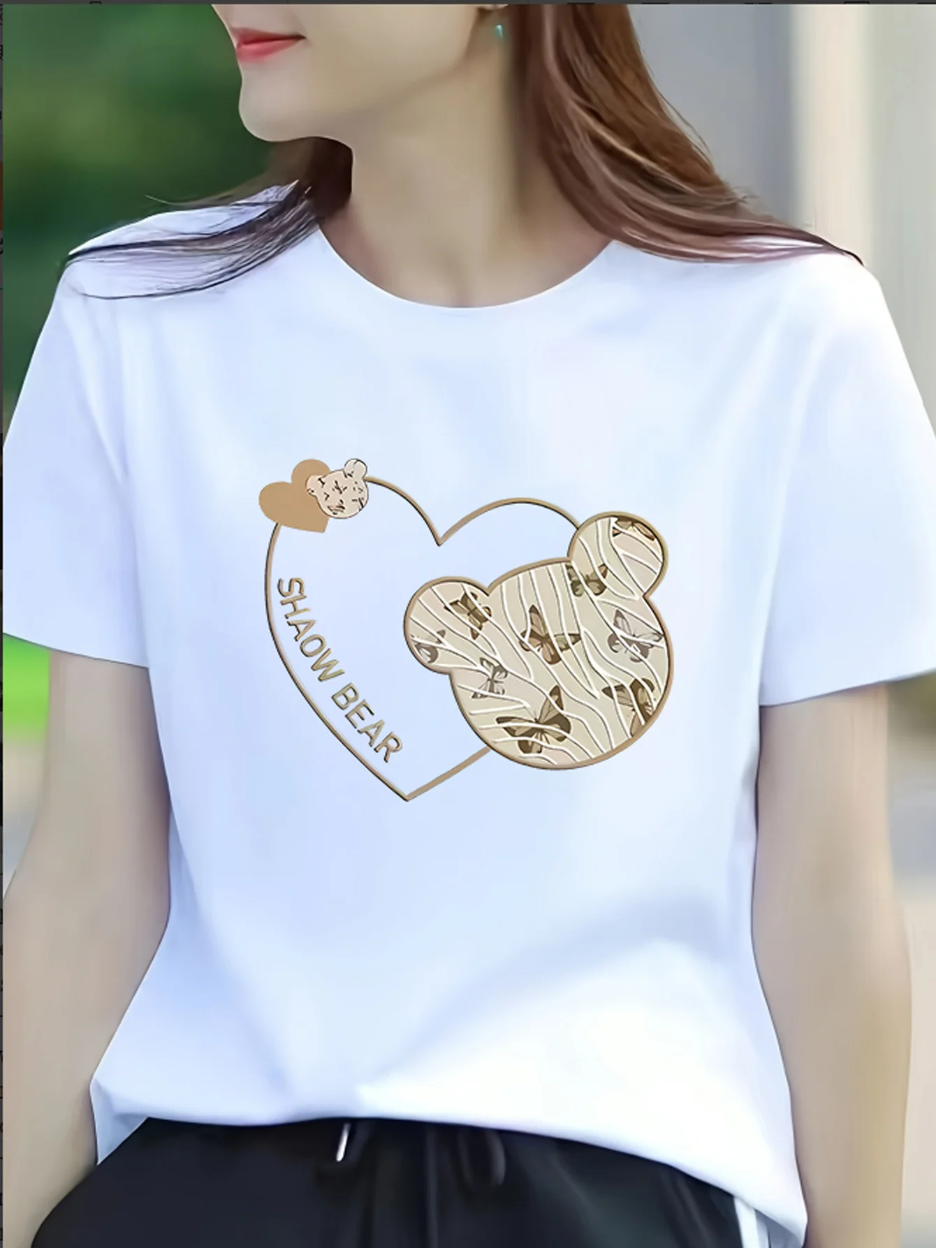 Print Sleeve Neck All-Season Casual Wear Women'S Casual Summer T-Shirt with Cute Bear and Heart
Print Sleeve Neck All-Season Casual Wear Women'S Casual Summer T-Shirt with Cute Bear and Heart