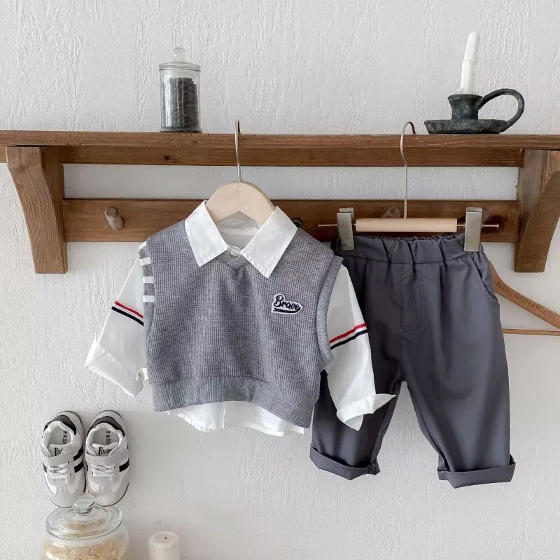 Autumn Cotton Solid Shirts Knitted Vest Pants Suit Toddler Boys 3PCS Clothes Set Kids Baby Boys Outfits 2024 nEW
Autumn Cotton Solid Shirts Knitted Vest Pants Suit Toddler Boys 3PCS Clothes Set Kids Baby Boys Outfits 2024 nEW