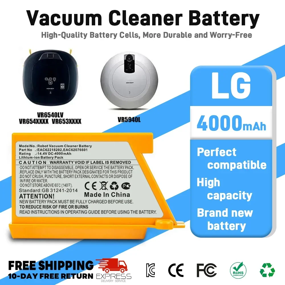 Battery for LG VR65720LVMP VR65715LVM EAC62218205 VR66750LVWP EAC60766107 AGM30061001 Robot Vacuum Cleaner Sweeping Mopping
Battery for LG VR65720LVMP VR65715LVM EAC62218205 VR66750LVWP EAC60766107 AGM30061001 Robot Vacuum Cleaner Sweeping Mopping
