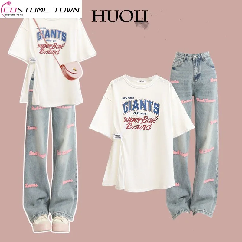 Summer Set Women's 2023 New College Style Design Sense Short Sleeve Women's Slim Versatile Letter Jeans Two Piece Set
Summer Set Women's 2023 New College Style Design Sense Short Sleeve Women's Slim Versatile Letter Jeans Two Piece Set
