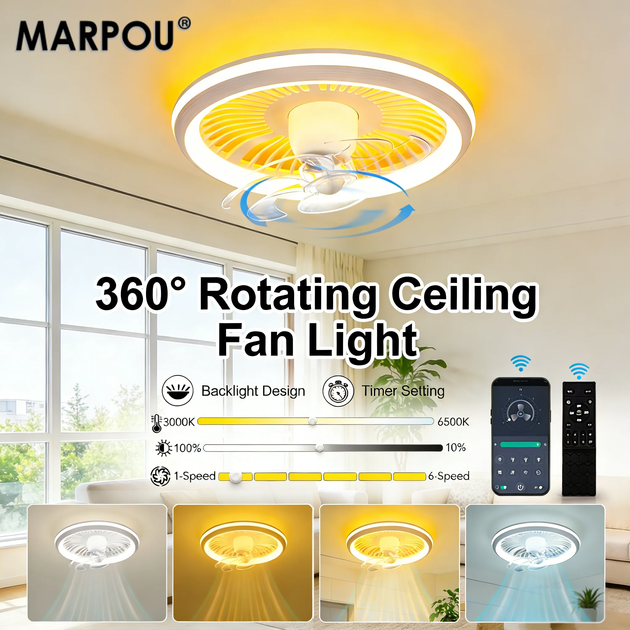 Потолочный вентилятор MARPOU 48 см со светодиодной подсветкой 360° ° Вращающийся 6-скоростной умный светодиодный вентилятор с подсветкой, управление через приложение, регулировка яркости, для гостиной и спальни
Потолочный вентилятор MARPOU 48 см со светодиодной подсветкой 360° ° Вращающийся 6-скоростной умный светодиодный вентилятор с подсветкой, управление через приложение, регулировка яркости, для гостиной и спальни