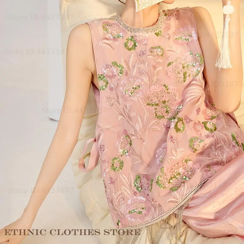 Luxury Qipao Vest Exquisite Sequin Embroidery Tassels Tang Clothes Waistcoat Spring Summer Chinese Sleeveless Hanfu Tops Outwear
Luxury Qipao Vest Exquisite Sequin Embroidery Tassels Tang Clothes Waistcoat Spring Summer Chinese Sleeveless Hanfu Tops Outwear