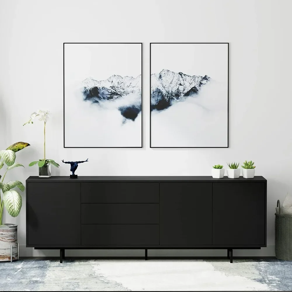 78" x 28" Highboy Modern TV Stand Cabinet and Sideboard - Black Frame, Black Door/Drawers, Black Base
78" x 28" Highboy Modern TV Stand Cabinet and Sideboard - Black Frame, Black Door/Drawers, Black Base