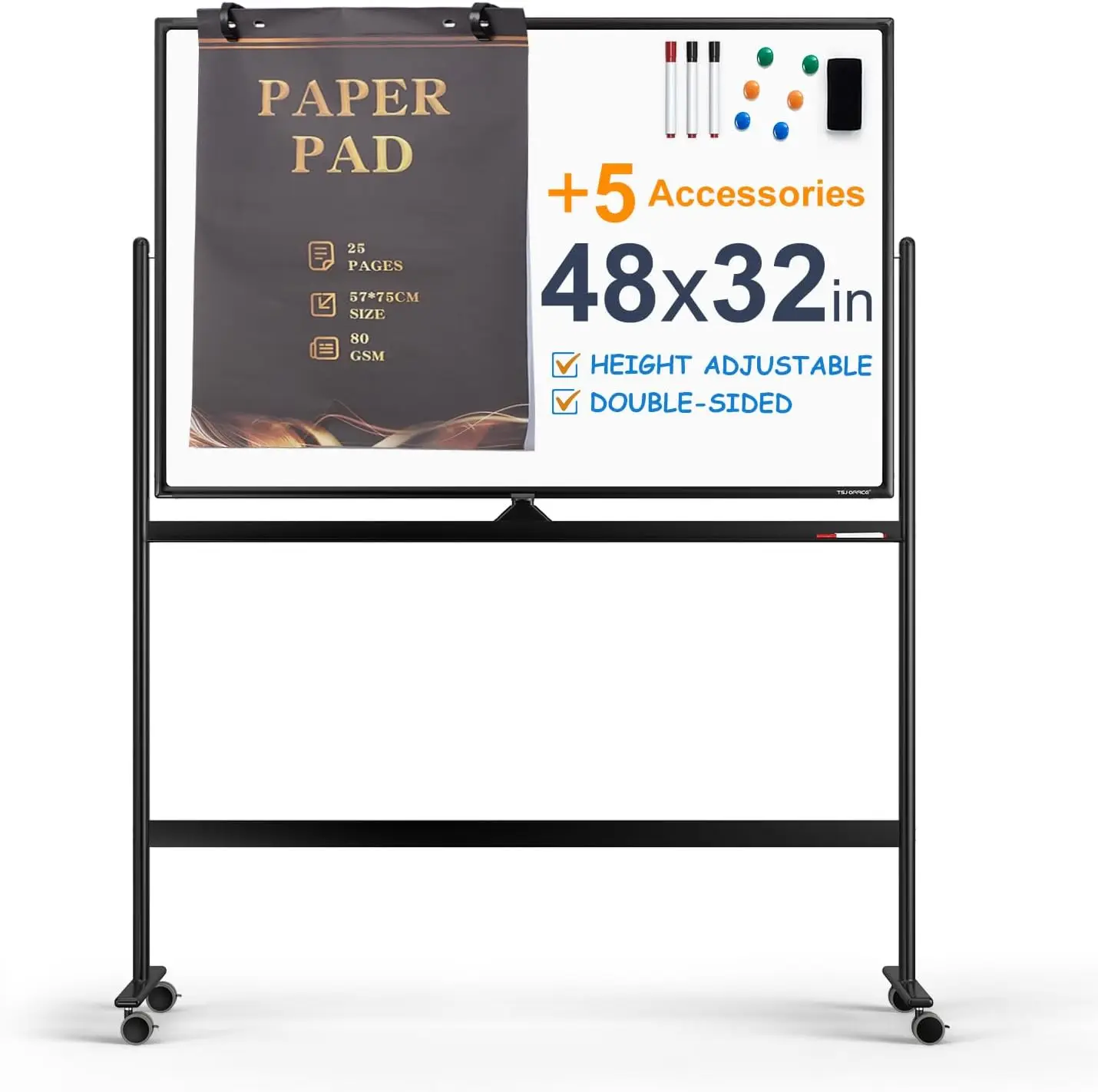Large Adjustable Rolling Magnetic Whiteboard 48x32 Inches with Stand, Double-Sided Mobile Easel on Wheels, Includes Paper Pad
Large Adjustable Rolling Magnetic Whiteboard 48x32 Inches with Stand, Double-Sided Mobile Easel on Wheels, Includes Paper Pad
