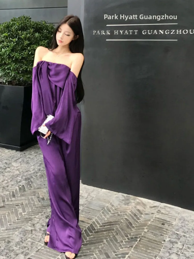 Elegant Lady Style One Shoulder Top Wide Leg Pants Two Piece Set Comfortable Long Sleeve Cotton Blend Autumn Fashion Outfit
Elegant Lady Style One Shoulder Top Wide Leg Pants Two Piece Set Comfortable Long Sleeve Cotton Blend Autumn Fashion Outfit