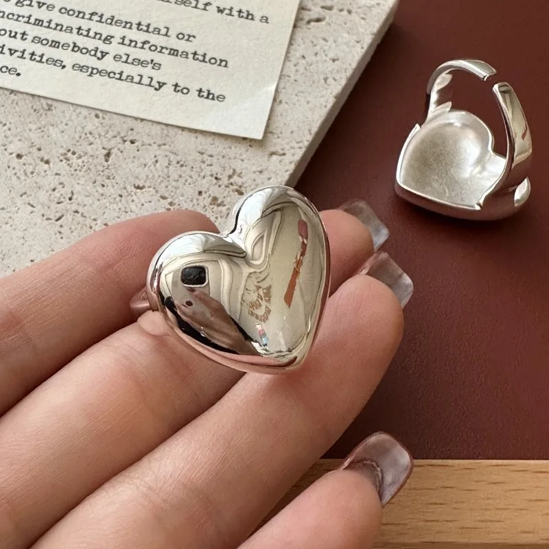 925 Sterling Silver Rings For Women Vintage Handmade Adjustable Big Heart Ring Fashion Female Bijoux Gift
925 Sterling Silver Rings For Women Vintage Handmade Adjustable Big Heart Ring Fashion Female Bijoux Gift