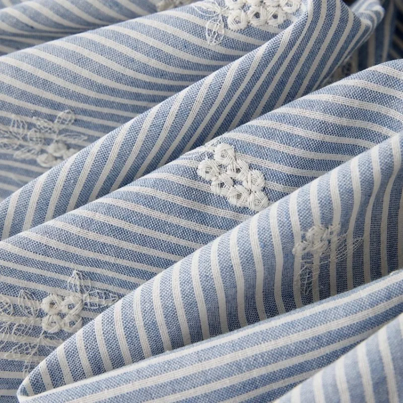 Striped Embroidered Cotton Fabric Retro Light Blue Dress Shirt Children's Clothing Spring Summer Thin Style DIY Clothing Fabric 
Striped Embroidered Cotton Fabric Retro Light Blue Dress Shirt Children's Clothing Spring Summer Thin Style DIY Clothing Fabric